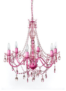 6 Light Large Pink Crystal Chandelier